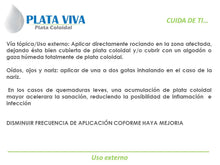Cargar imagen en el visor de la galería, PLATA COLOIDAL PLATA VIVA 1000ML - 16ppm - Alta estabilidad y pureza - ANTIBACTERIAL, GERMICIDA, MICROBICIDA